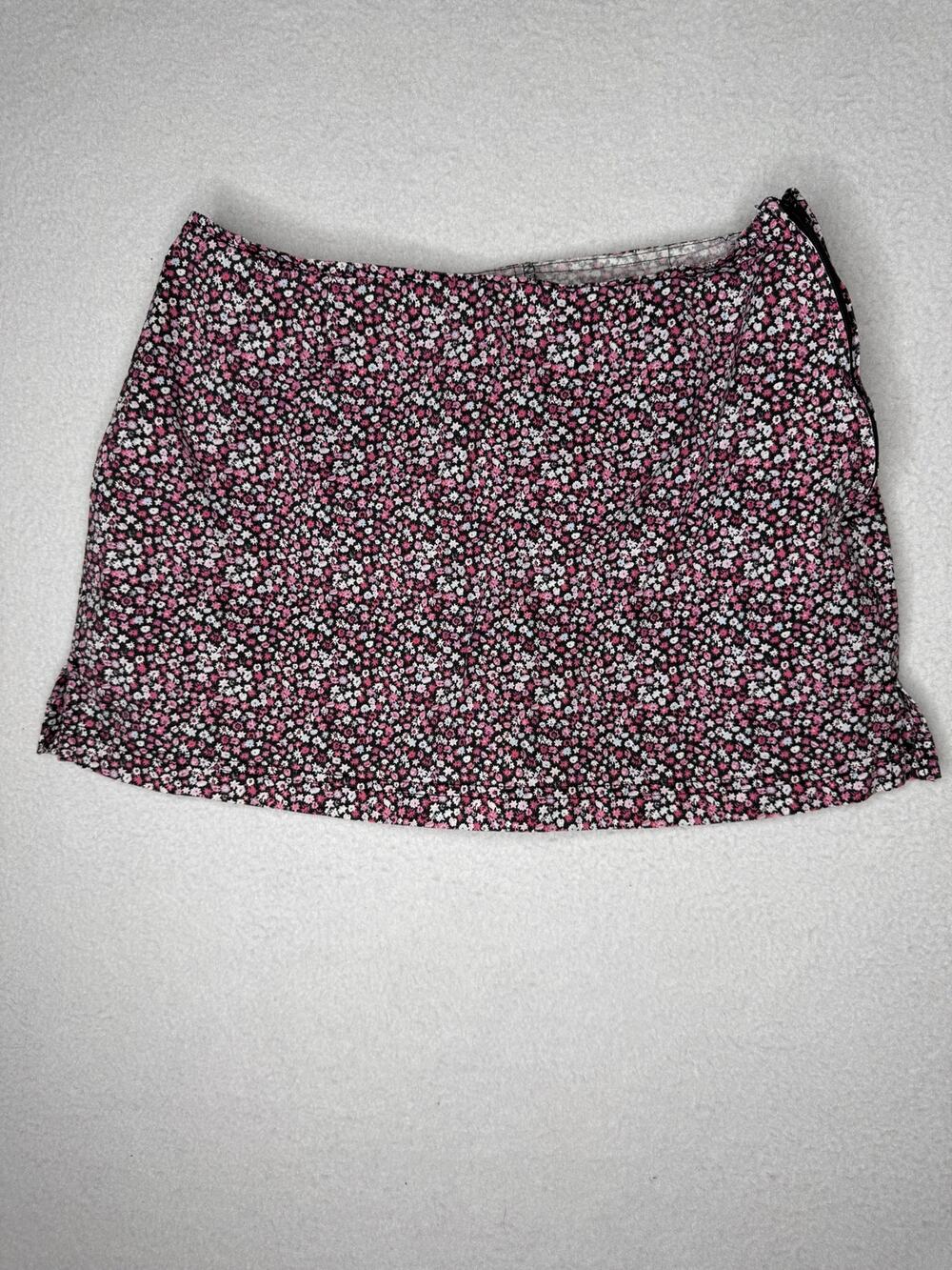Y2K Vintage Blue Floral Mini Skort Low Rise Stretch Pink Black Womens S Est